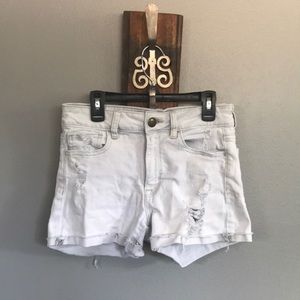 Light-Wash Destroyed Denim Shorts